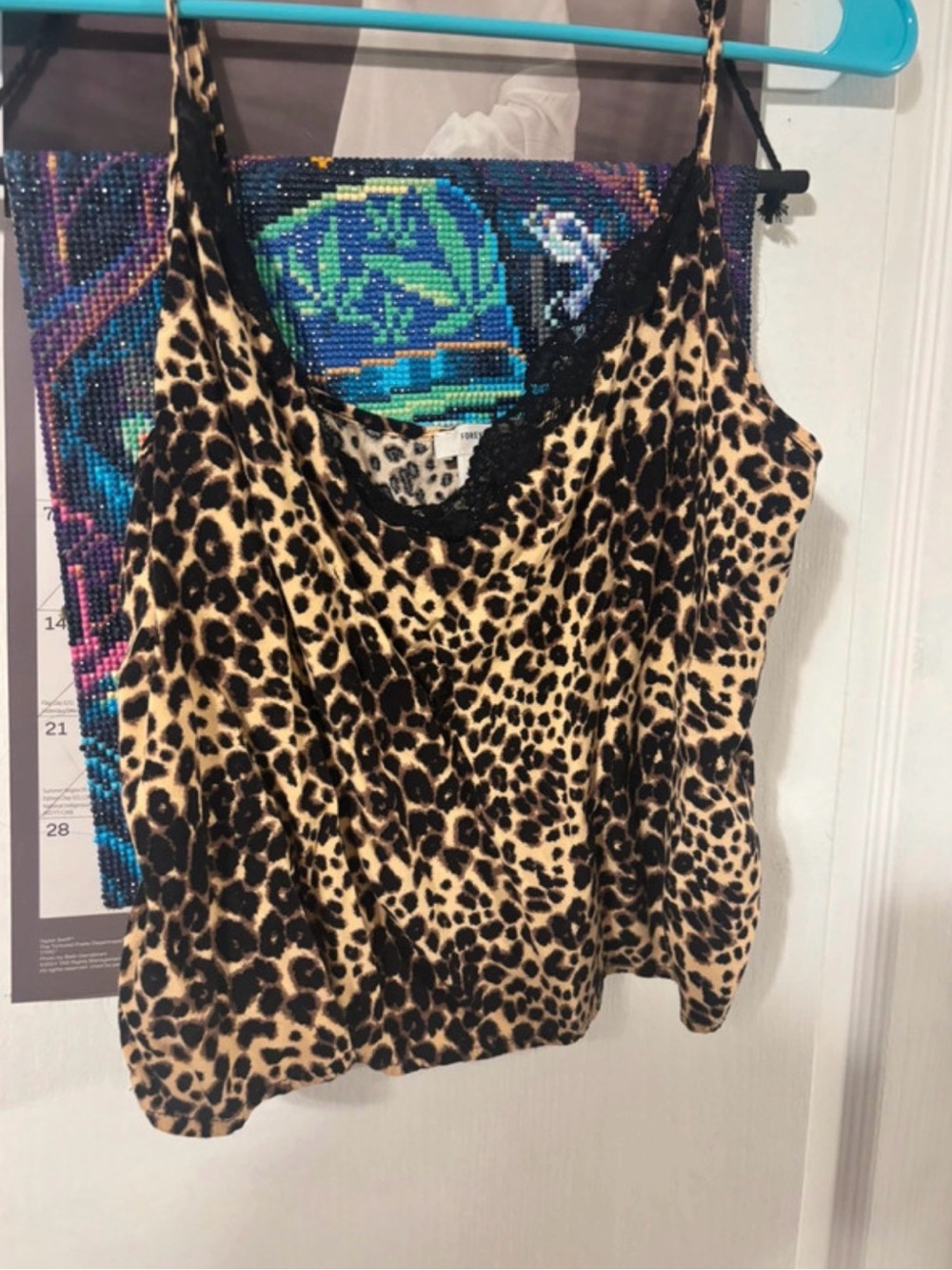 Forever 21 Leopard Print Lace Trim Cami - Black & Tan